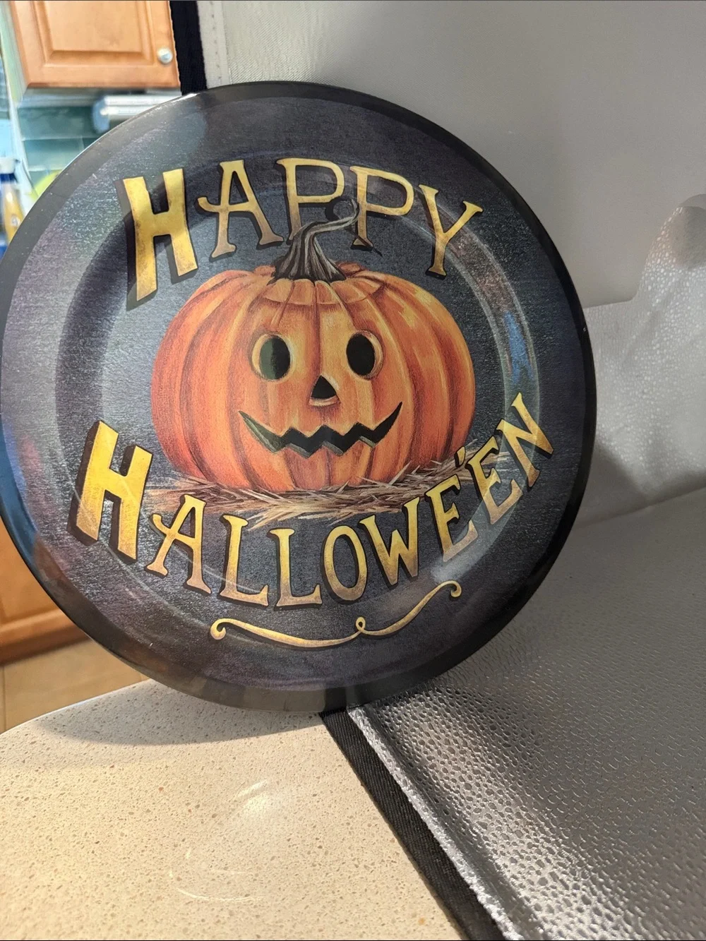 Happy Halloween Pumpkin Decorative Serving Platter - Orange